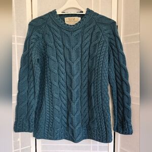 Aran Sweater Market Green Merino Wool Cable Knit Women's Sweater New